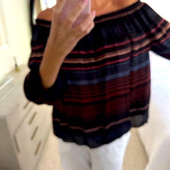 Off the shoulder silk striped top - Picture 3 of 10
